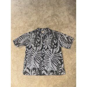 Cooke Street Shirt Mens L Black Gray Hawaiian Aloha Short Sleeve Camp Floral